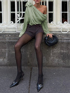 Chiffon Semi sheer One Trendy Shoulder Asymmetrical Top Shirts