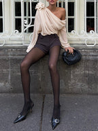 Chiffon Semi sheer One Trendy Shoulder Asymmetrical Top Shirts