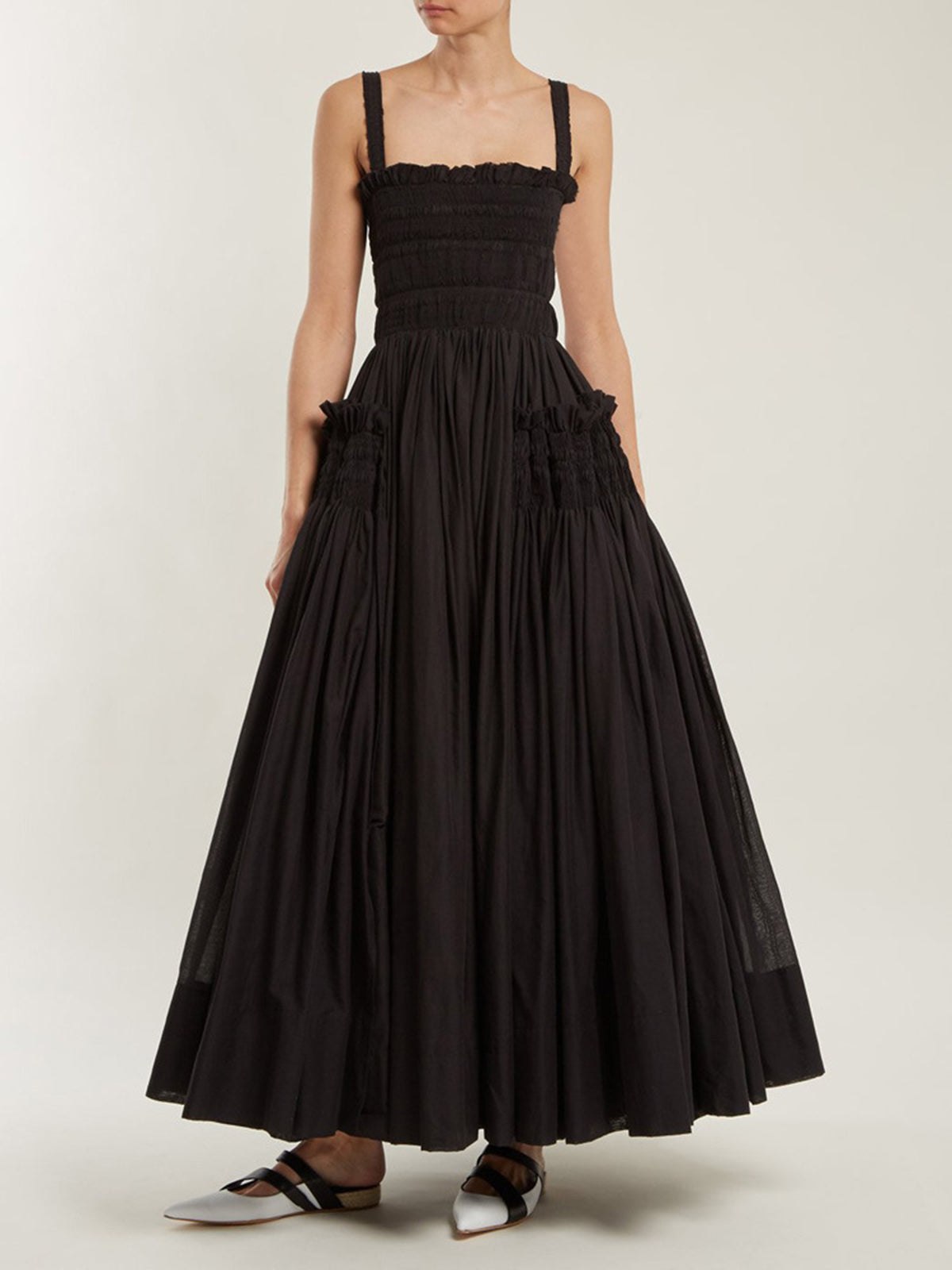 Shirred Pleated Graceful Cami Long Dress Dresses