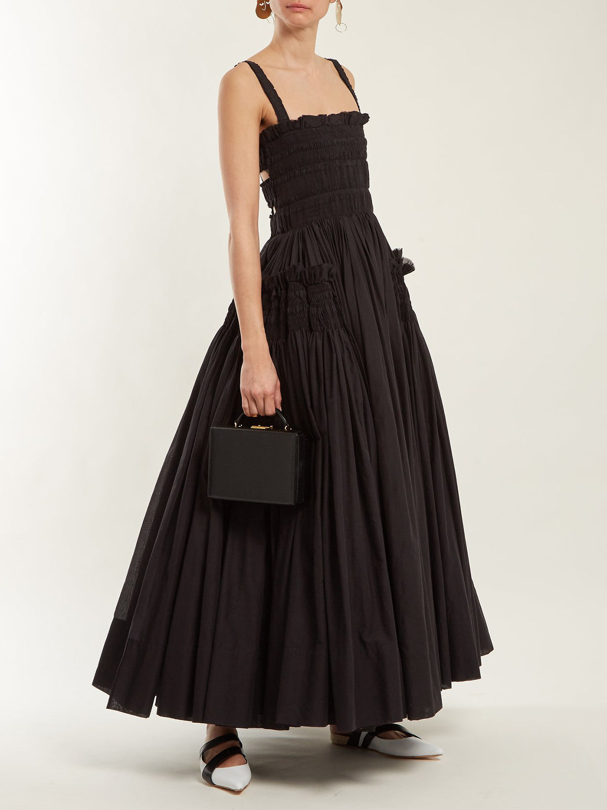 Shirred Pleated Graceful Cami Long Dress Black / XS Dresses