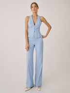 Cotton & Linen Vest Modern With Straight Leg Pants Set Pant Sets