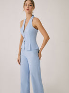 Cotton & Linen Vest Modern With Straight Leg Pants Set Pant Sets