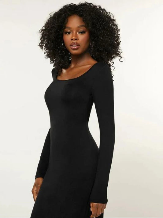 Basics Solid Long Sleeve Bodycon Maxi women Midi Dresses