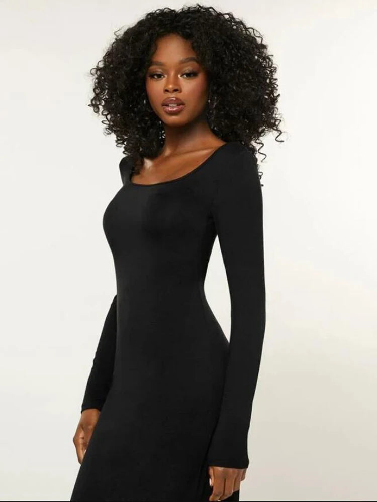 Basics Solid Long Sleeve Bodycon Maxi women Midi Dresses Main image