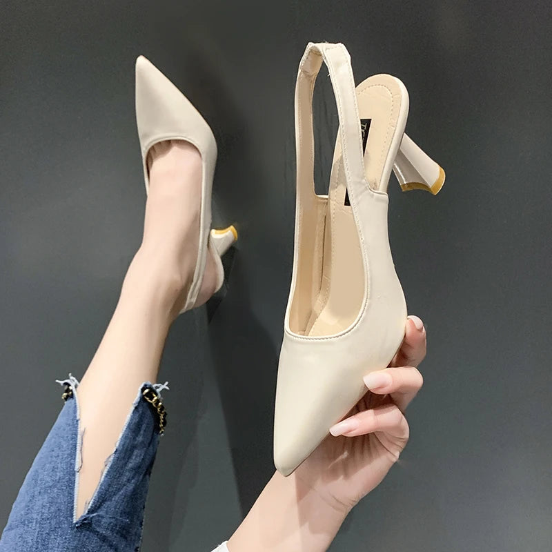 hick Pointed Black Work High Stylish Elegant New Low Heel Pumps Main image