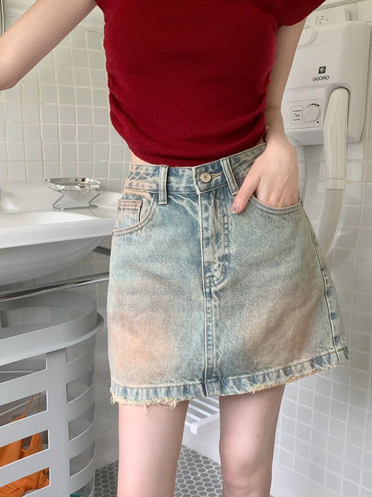 DressBetty - American Retro Raw Hem A-line Mini Skirt