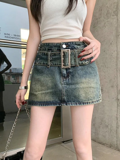 DressBetty - American Retro Denim High Waist A-line Short Skirt