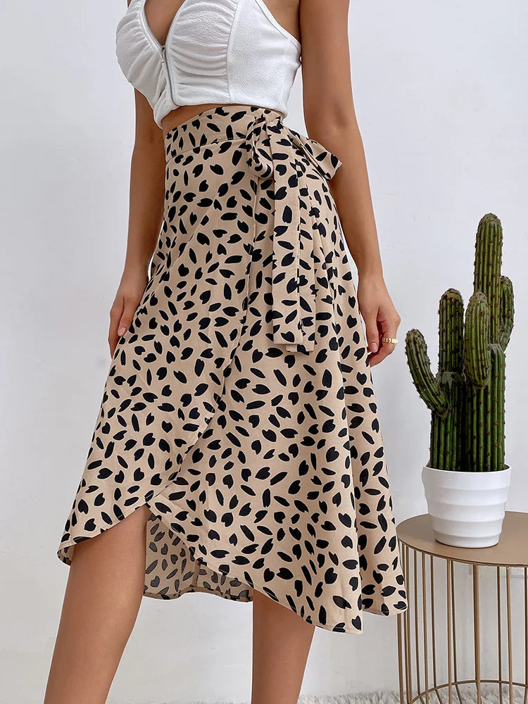 DressBetty - Boho Print Tie Side Wrap Skirt High Waist A-Line Skirt Main image