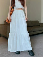 DressBetty - Solid Ruffle Hem Women's Chic Maxi A-Line Skirt