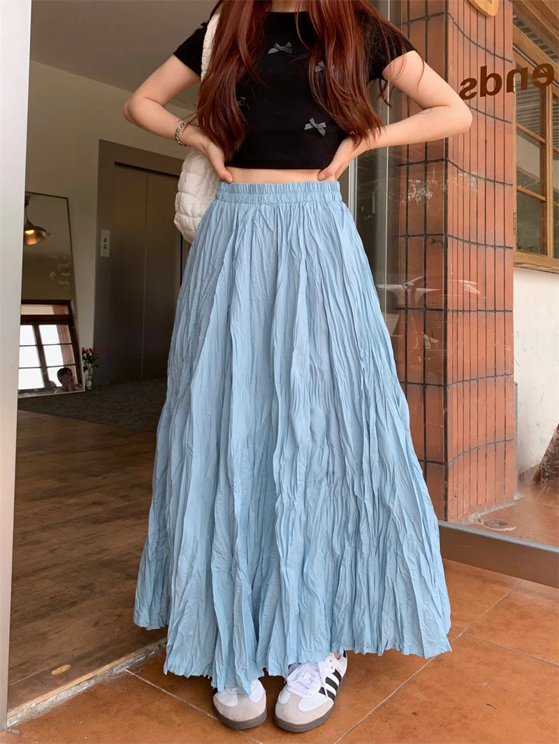 DressBetty - Vintage Solid Elastic Pleated A-Line Skirt Main image