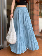 DressBetty - Vintage Solid Elastic Pleated A-Line Skirt