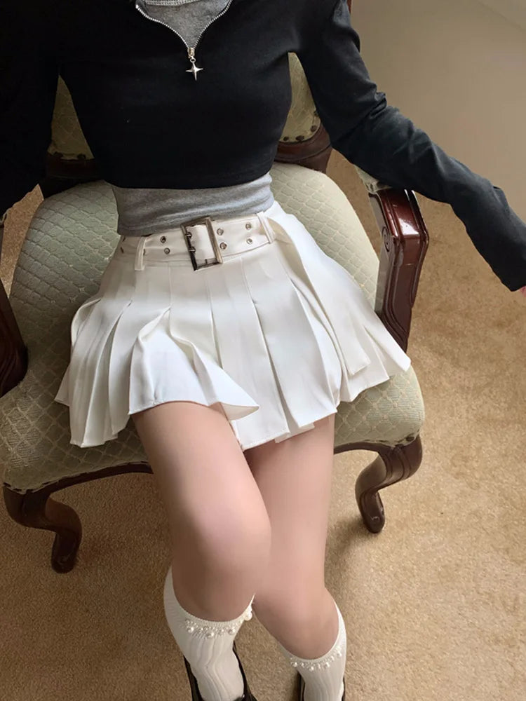 DressBetty - White Cargo Pleated Mini Skirts Retro Low Waist A-Line Skirt Main image