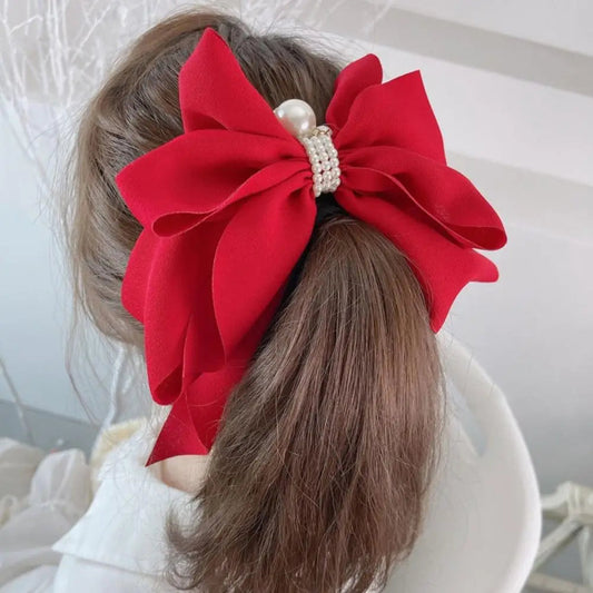 Ribbon Bowknot Ponytail Hair Accessory - Spring Fashion Christmas