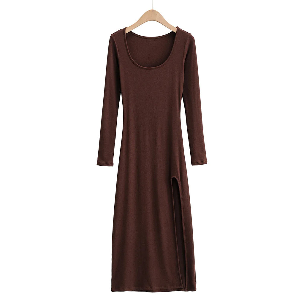 Round Neck  Waist Elegant Streetwear Traf Midi Dresses