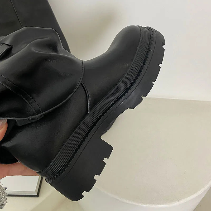 Black Footwear Round Toe Heels Fashion Slip On Long Knee High Boots Secondary image