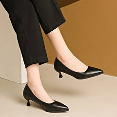 Black Highs Autumn Fashion Pointed  Stiletto Commuting Ladies Low Heel Pumps