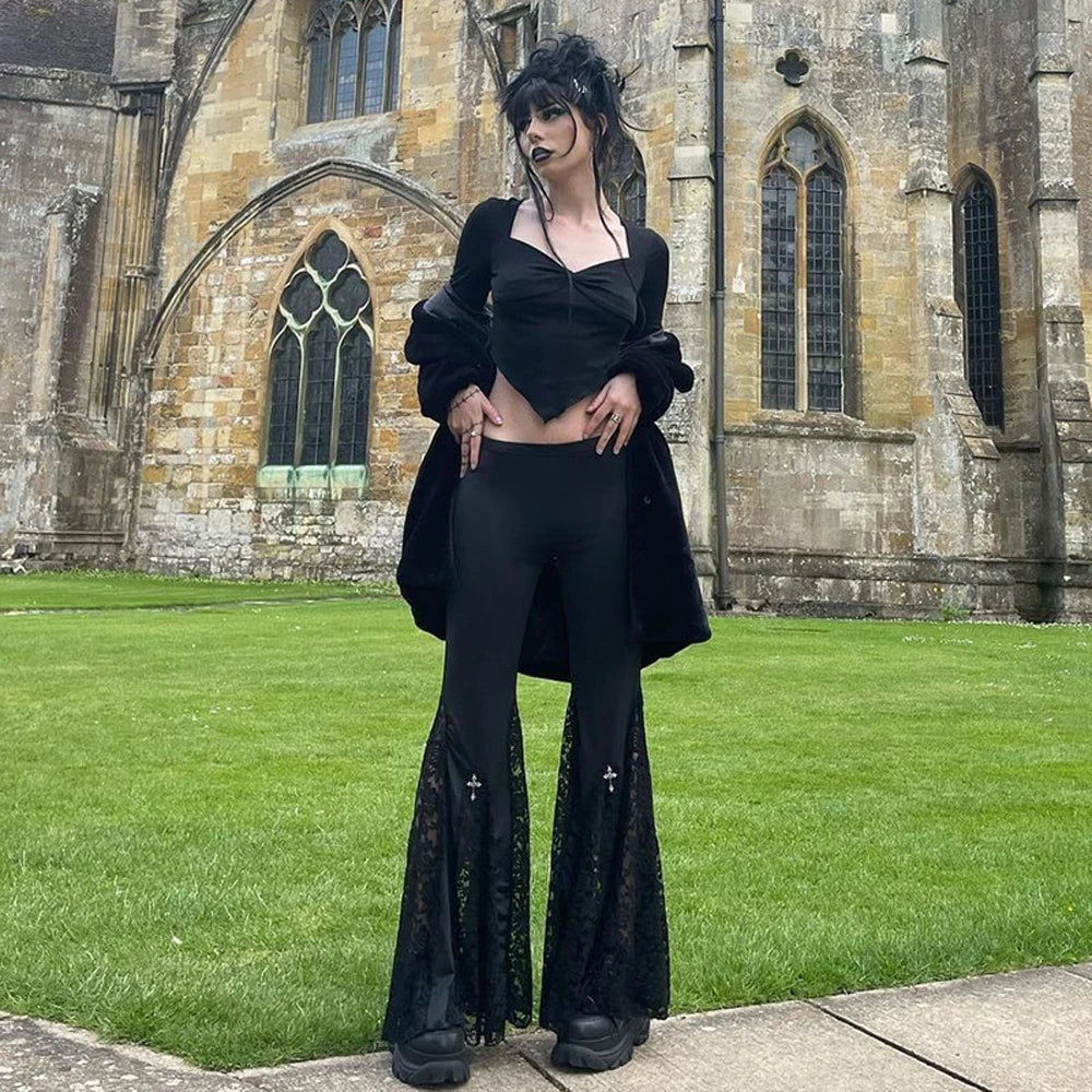 Black Lace Flared Halloween Pants Main image
