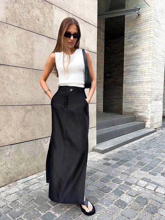 DressBetty - Loose Black Long Skirts A-Line Elegant Summer Skirt