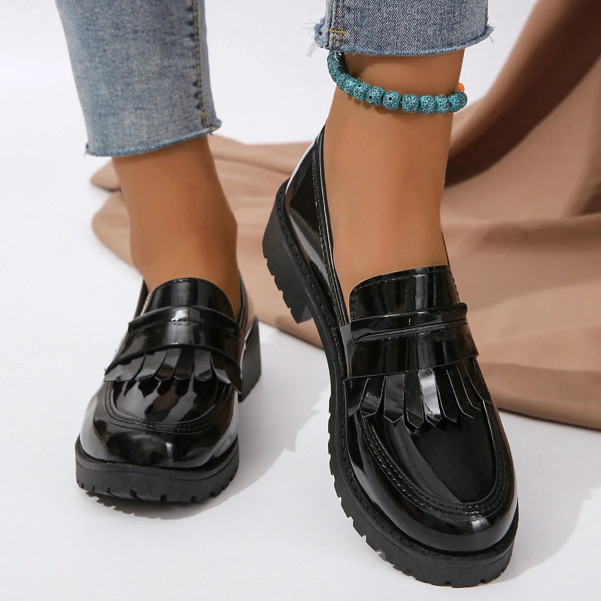 Fur Round Toe All-Match Casual Cross Creepers Leather Derby Sneakers Loafers Main image