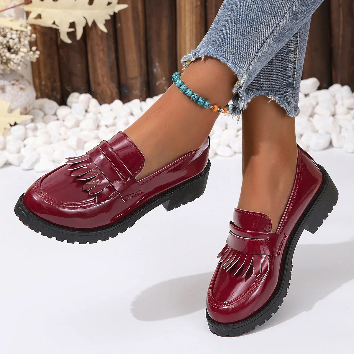 Fur Round Toe All-Match Casual Cross Creepers Leather Derby Sneakers Loafers Secondary image