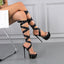 Bold Black  Thigh High Broad Band Strap Transparent Peep Toe High Heel