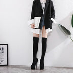 Sleek Black  Thigh High Long Socks Platform Slim Elastic High Heel