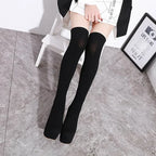 Sleek Black  Thigh High Long Socks Platform Slim Elastic High Heel