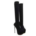 Sleek Black  Thigh High Long Socks Platform Slim Elastic High Heel