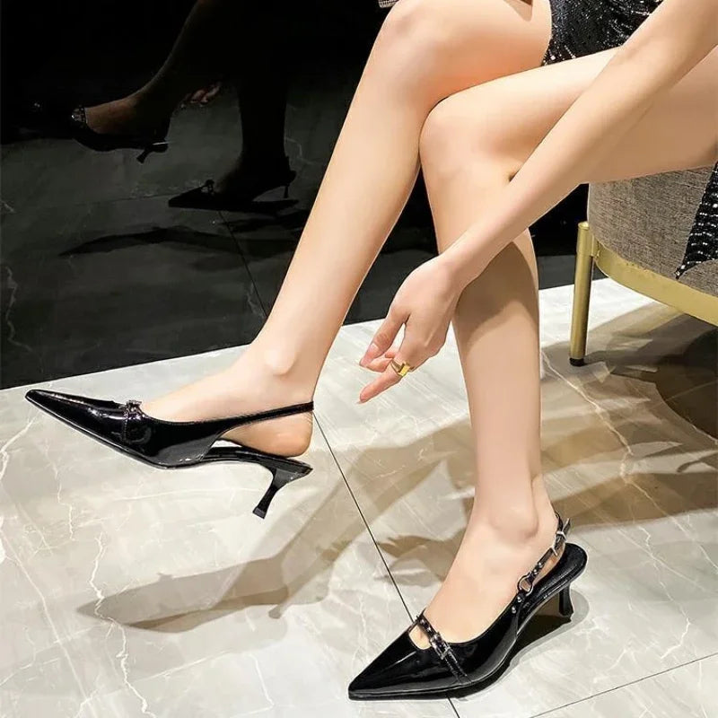 Stiletto Pointed Buckle Elegant Simple Stylish New High Low Heel Pumps Secondary image