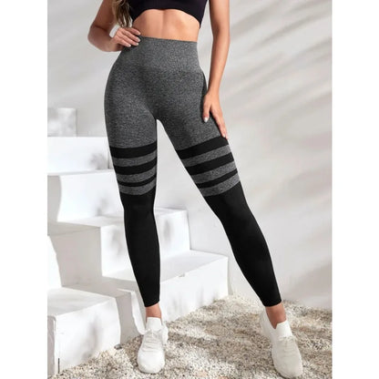 Black Stripe Seamless Slim Gym Running High Waist Fashion Knit Leggings