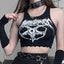 Black Knitted Grunge Punk Goth Goat Head Print Summer  Sleeveless O-neck Crop Top