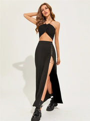 Black  Split Simple Casual All-Match Cool Mature Vitality Skirt