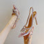 French Narrow Band Rhinestone High Heel Square Head Peep Toe Wedding High Heel