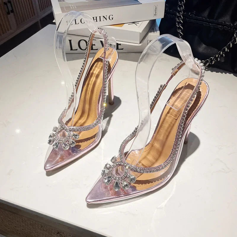 French Narrow Band Rhinestone High Heel Square Head Peep Toe Wedding High Heel Secondary image