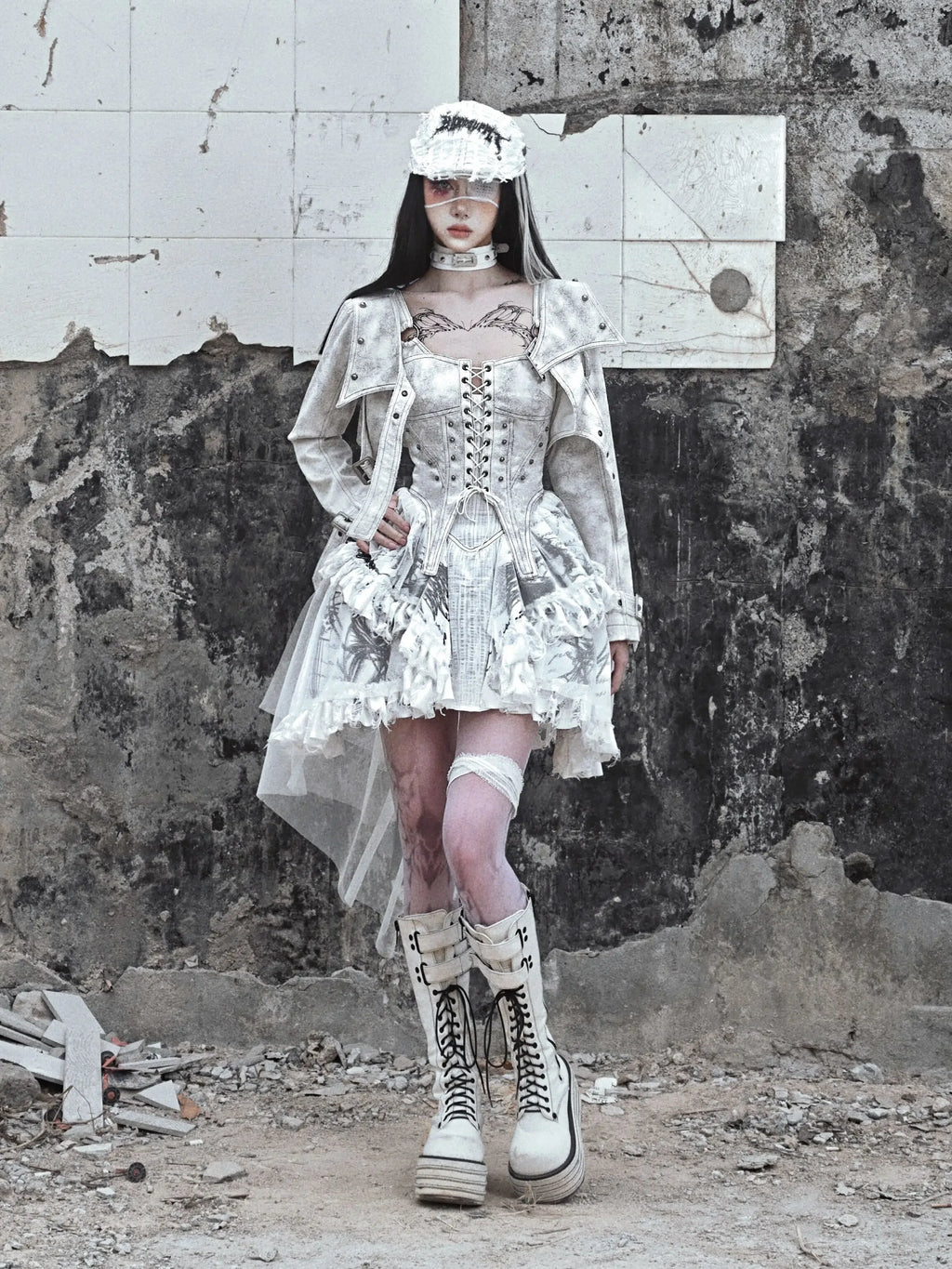 Original Madhouse Vintage Punk Niche Trailing Print Dress Gothic Light Lolita Suspender Dress