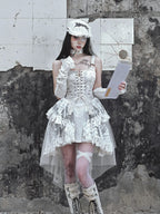 Original Madhouse Vintage Punk Niche Trailing Print Dress Gothic Light Lolita Suspender Dress