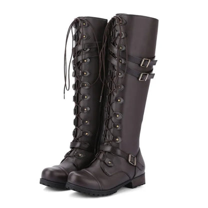 Rome Style Lace Up Platform Winter Solid Plus Size Knee High Boots