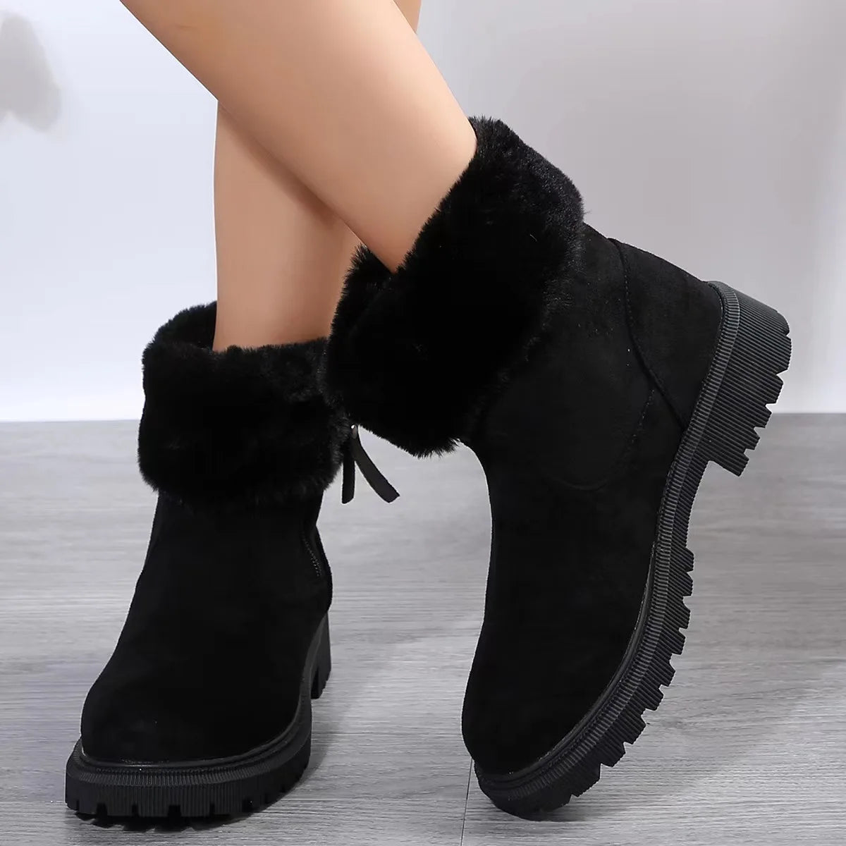 Thick Plush Faux Fur Non-slip Keep Warm Platform Ankle Snow Boot Secondary image