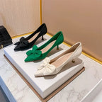Retro Casual Sweet Fashion Bow Design Round Toe New Low Heel Pumps