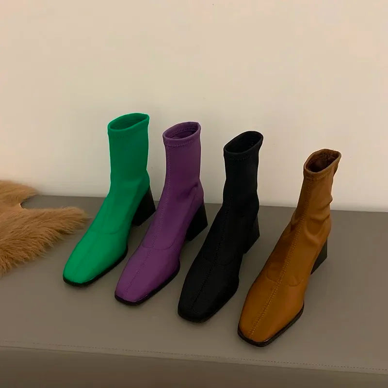 Brand Autumn Korean Style Fashionable Square Toe Comfortable Versatile Nude Ankle Boot Main image