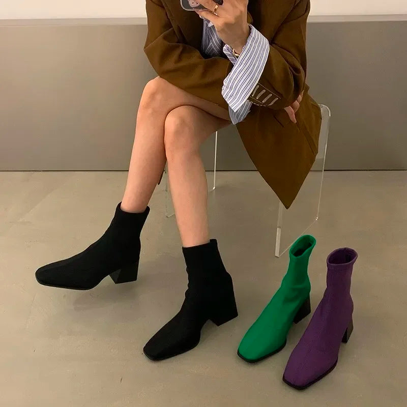 Brand Autumn Korean Style Fashionable Square Toe Comfortable Versatile Nude Ankle Boot Secondary image