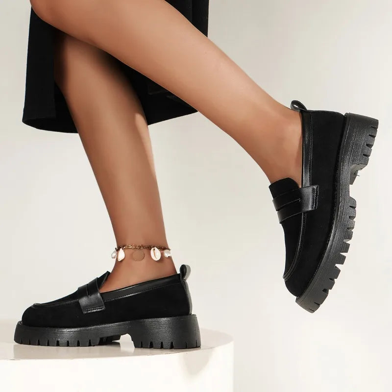 British Style Platform Plus Size Solid Color Retro Autumn Mary Jane Loafers Main image