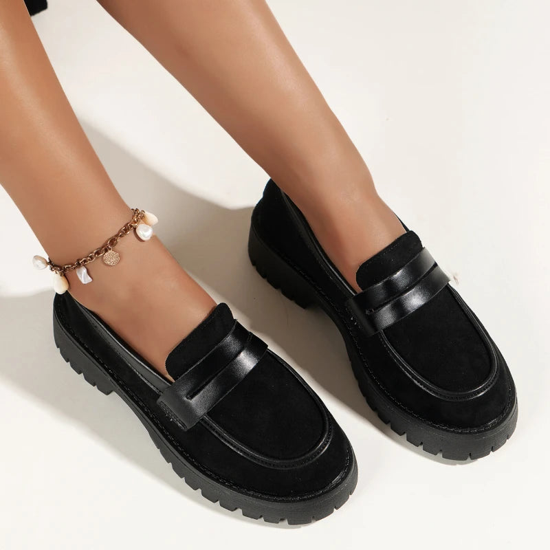 British Style Platform Plus Size Solid Color Retro Round Toe Mary Jane Loafers Secondary image