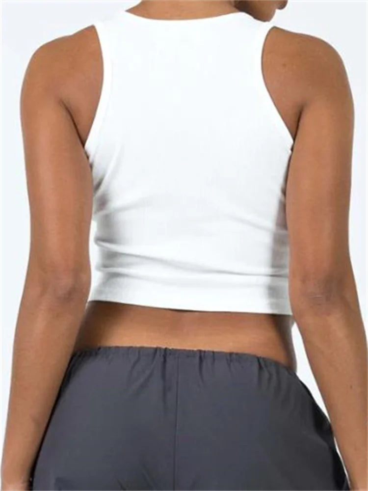2024 Women Sexy Solid Color Ribbed O-neck Slim Fit Sleeveless Irregular Hem Vest Club Streetwear Crop Top