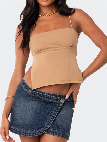 2024 Women Y2K Backless Retro Sexy Tie Up Sleeveless Spaghetti Strap Summer Mini Vest Streetwear Crop Top