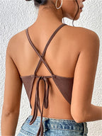 Backless Criss-cross Tie-up Summer Clubwear 2024  Off Shoulder Sleeveless Y2K Front Split Vests Crop Top
