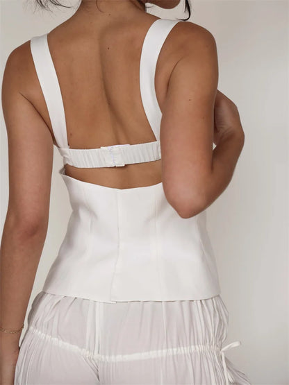 Chic Suspender Strap Summer Women Sleeveless Low Cut V Neck Split Hem Vest Casual Party Club Backless Vest Crop Top