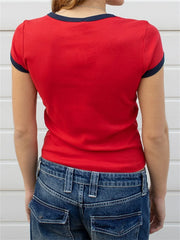 Color Patchwork Summer Streetwear Oneck Basic T-shirts