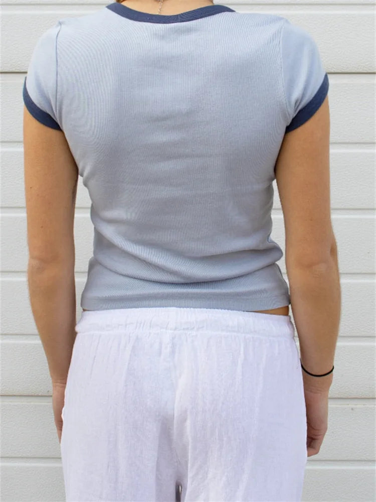Color Patchwork Summer Streetwear 2024 Oneck Basic T-shirts