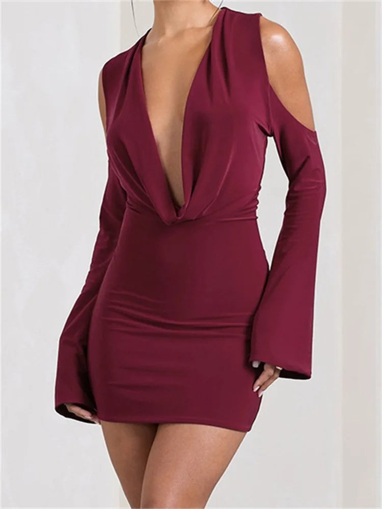 Elegant Front Ruched V-neck Mini Dresses Main image
